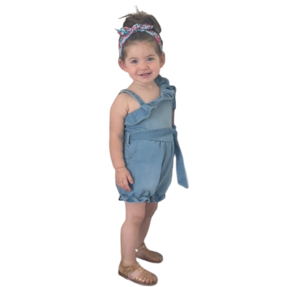 Habitual Toddler 18month Denim Off Shoulder Ruffled Belted Romper